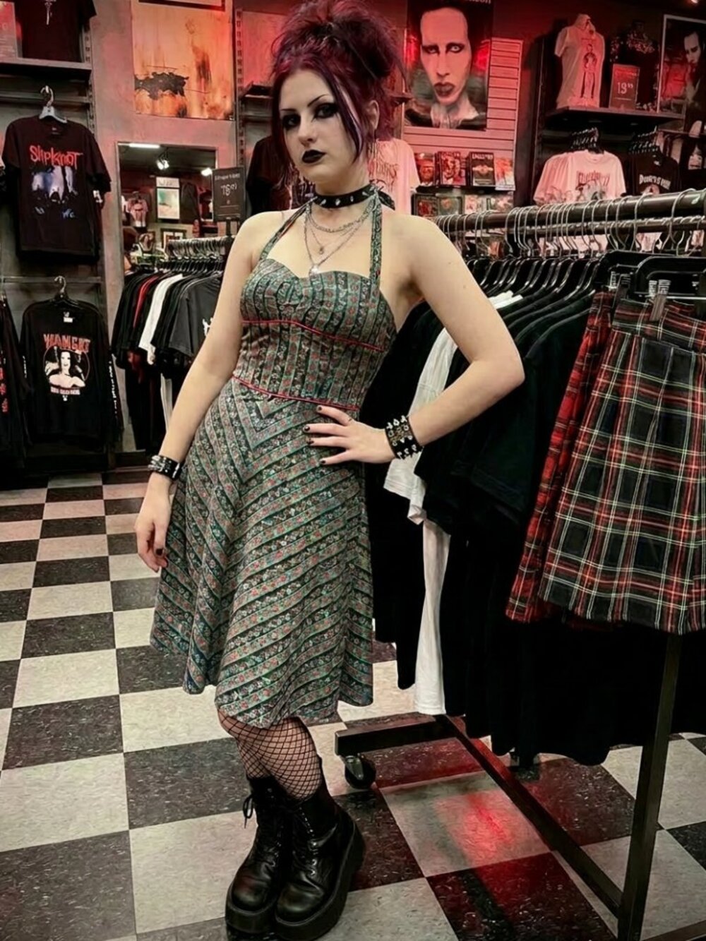MORBID THREADS mall goth fit and flare halter mini dress